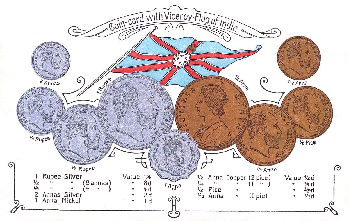 Coin-card with Viceroy-Flag of India