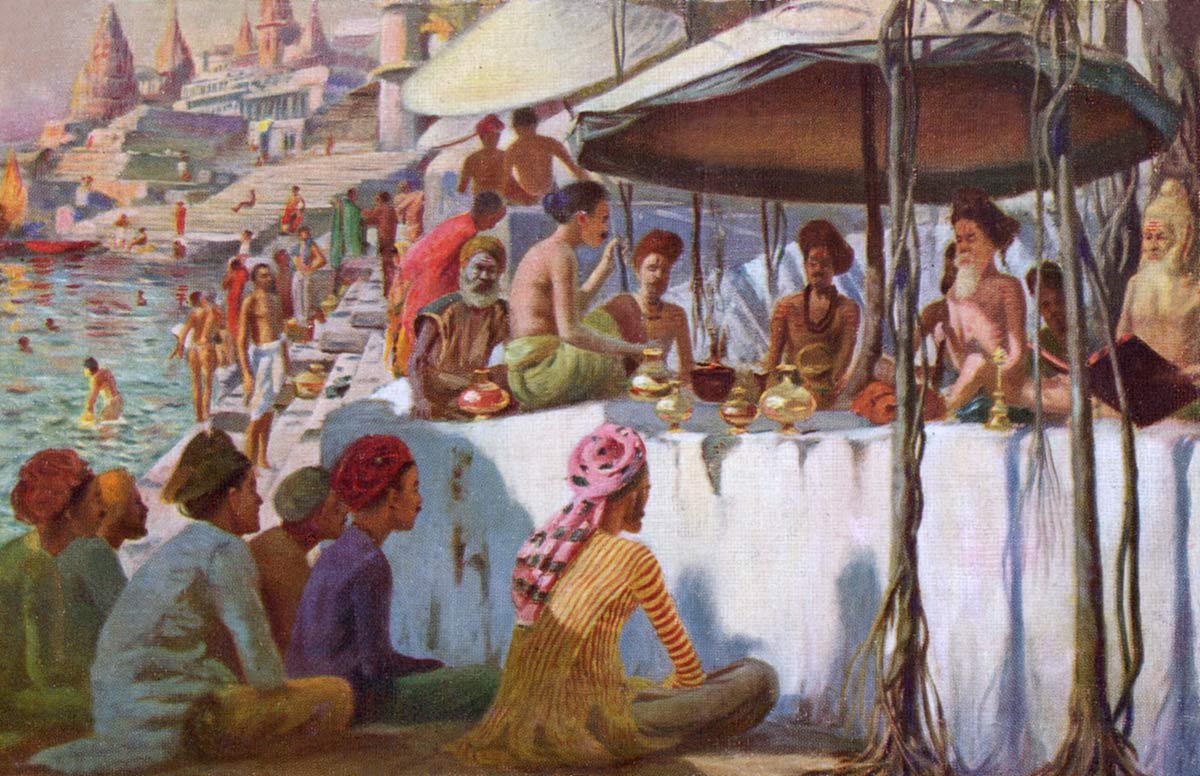 The Fakirs at Benares, On the Bank of the Ganges. India.