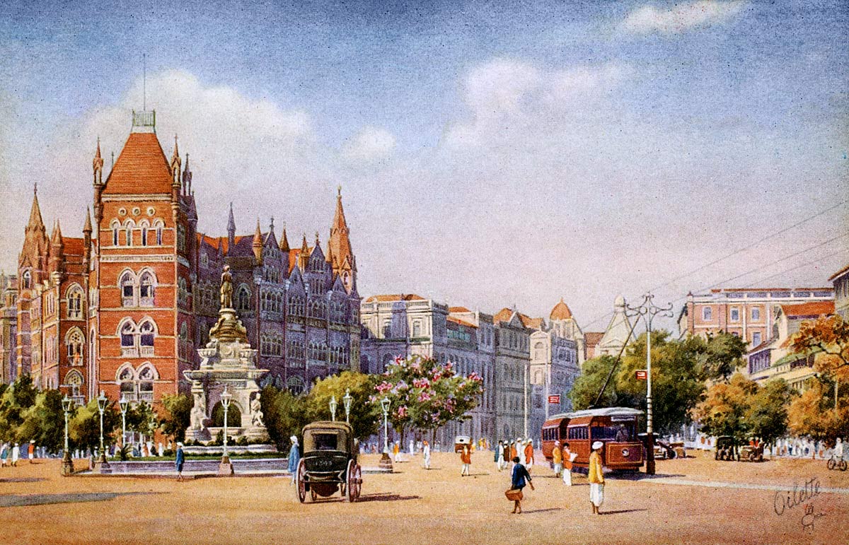 Hornby Road & The Floral Fountain, Bombay.