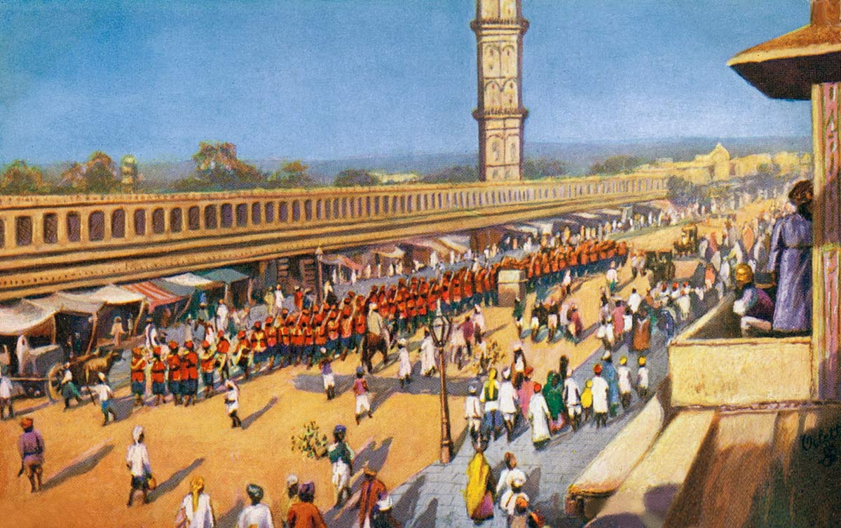 Jeypore Street Scene. Native Regiment on the March.