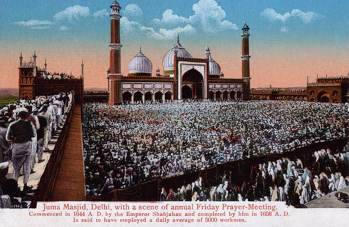 Juma Masjid, Delhi with a scene of Annual Friday Prayer-Meeting