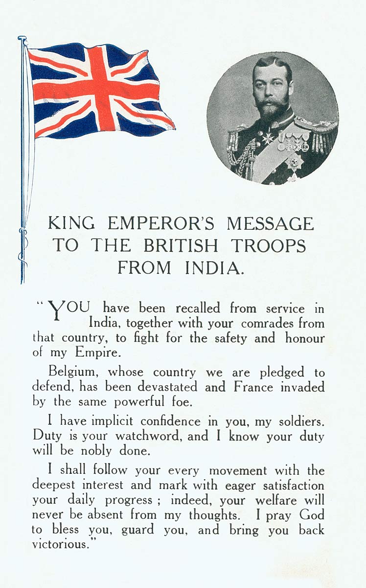 King Emperor`s Message to the British Troops from India.