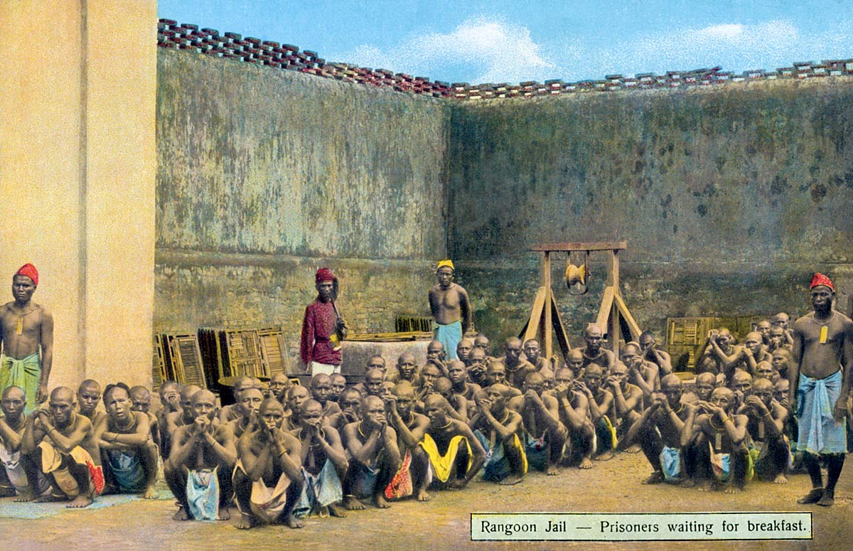 Rangoon Jail - Prisoners waiting for breakfast