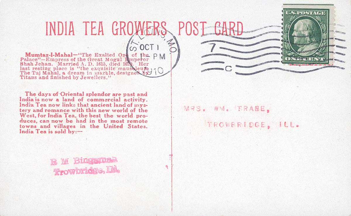 India Tea Growers Post Card [back]