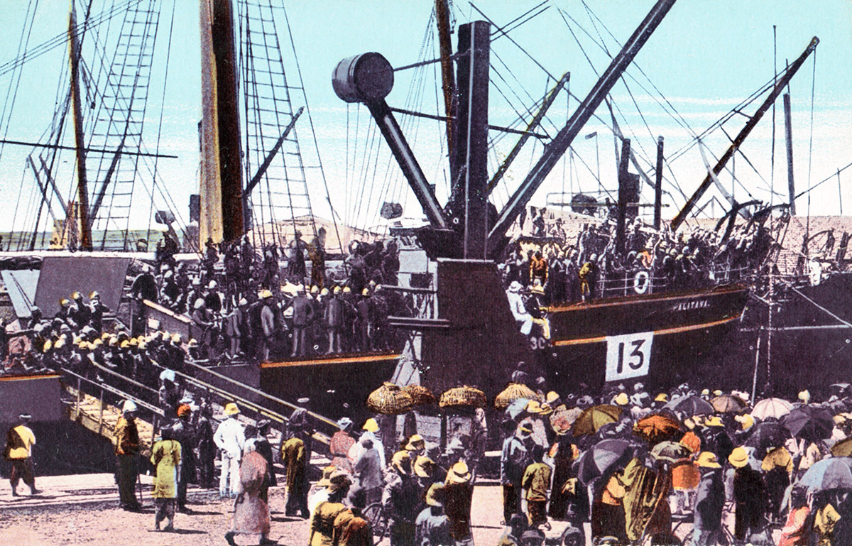 Troopship leaving Bombay Harbour